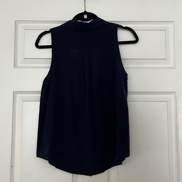 Joie Navy Silk Embroidered Anchor Pocket Tank Top - Picture 4 of 6